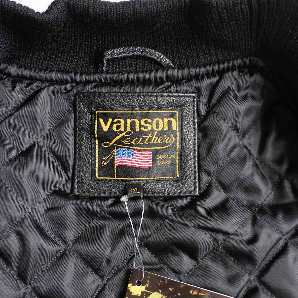 【未使用品】VANSON×VAN JAC【レザー スリーブスタジャン】2XL ヴァン バンソン ジャケット 2405500