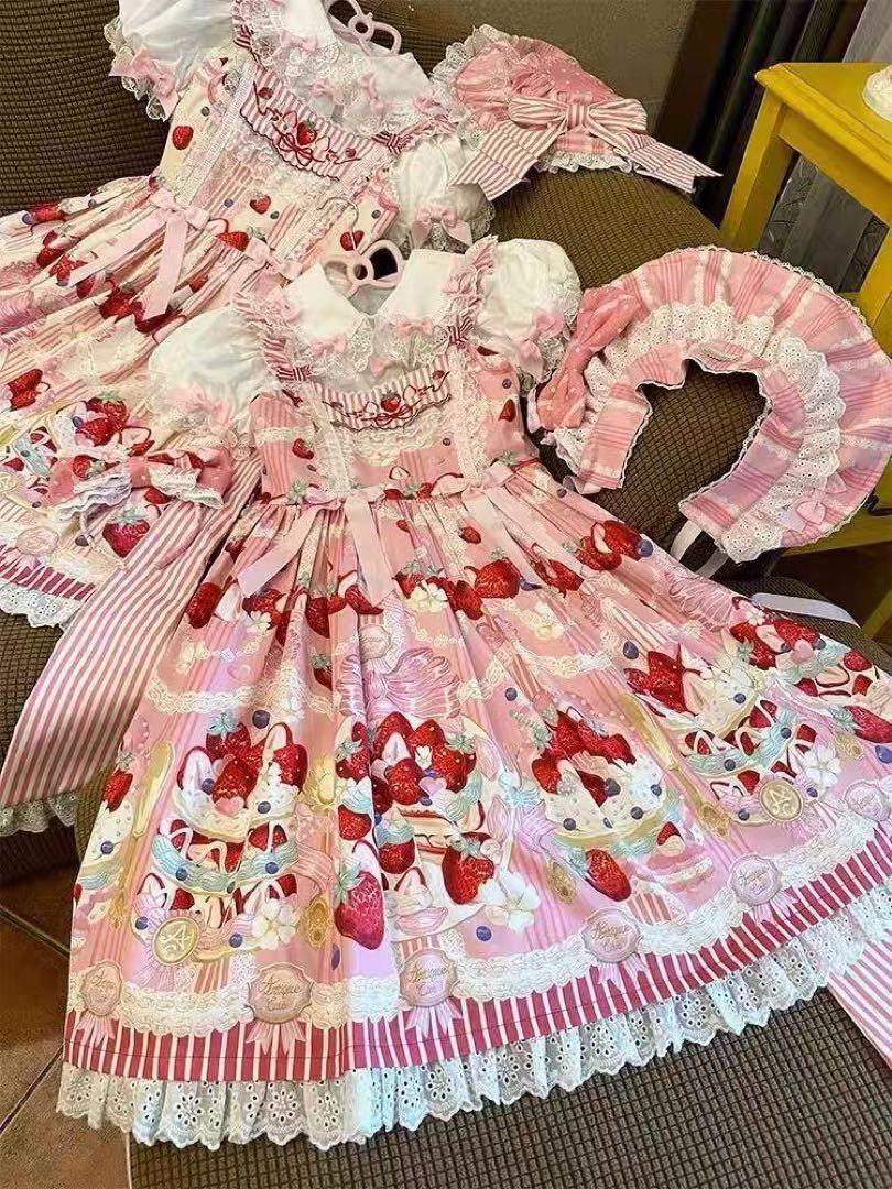 ケーキ柄ロリータワンピース 甘ロリ ピンク Mサイズ 新品 お出かけ・撮影会に 新品未使用 ケーキ柄ロリータワンピース 甘ロリ ピンク Mサイズ