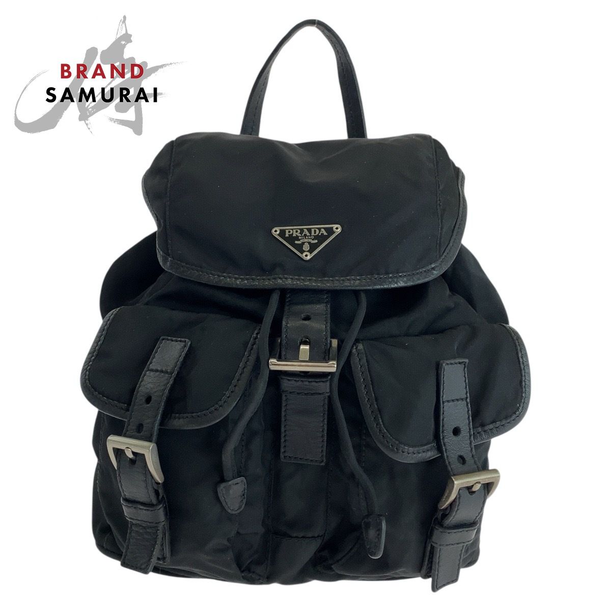 PRADA プラダ テスート 三角ロゴプレート ブラック 黒 シルバー金具 ナイロン|レザー リュック バックパック レディース 502429
