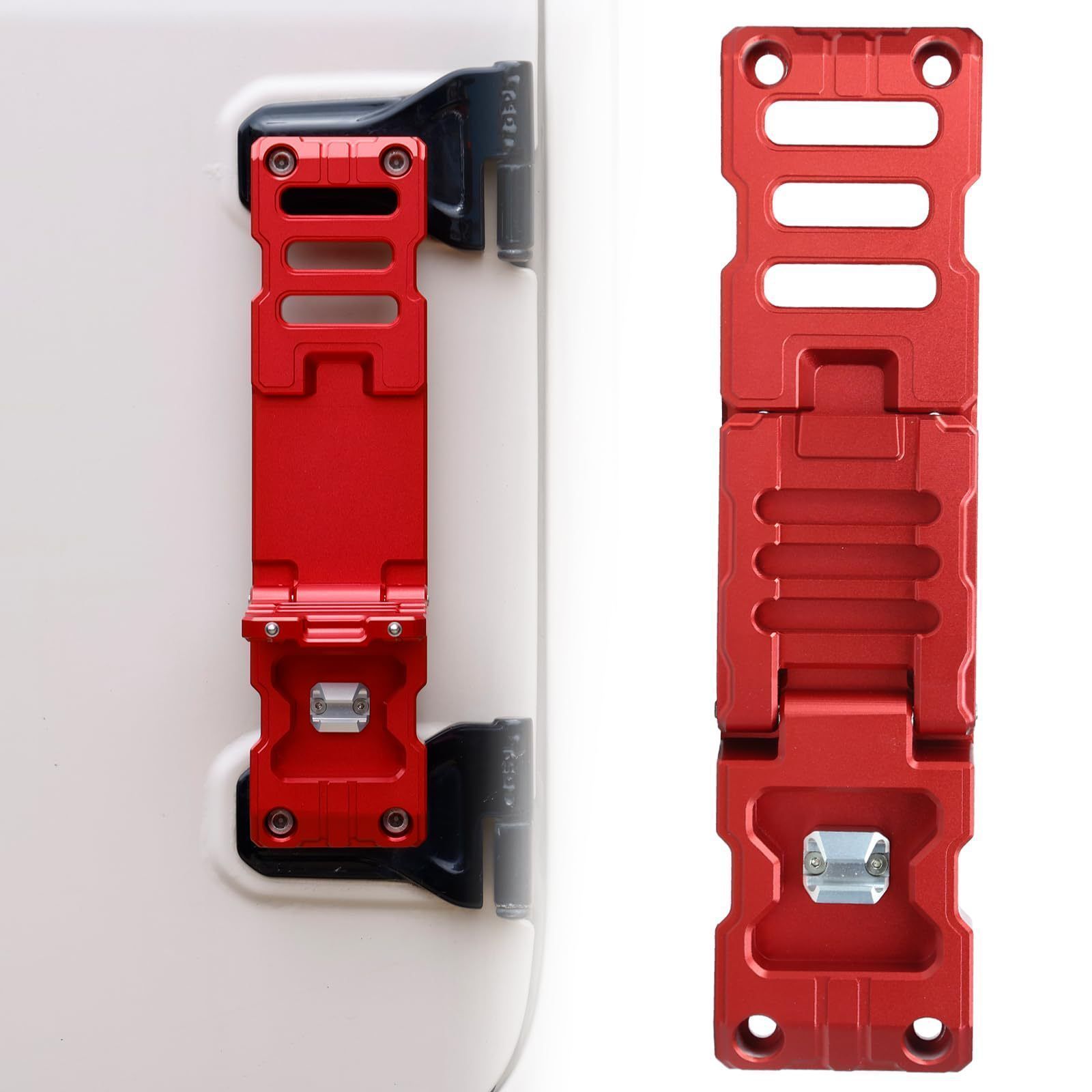 ジープ Wrangler JK 2007-2018年対応 ヒンジステップ 折りたたみ式フットペダル アルミ製 ボトルオープナー付き ブラック レッド