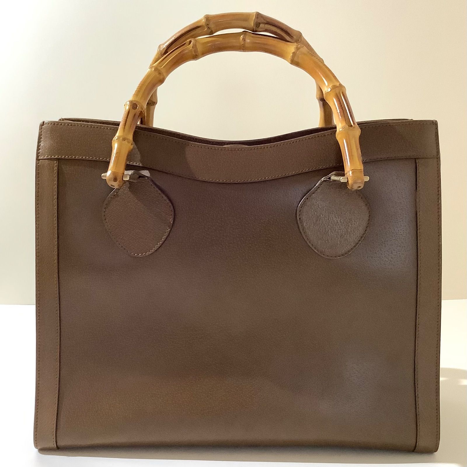GUCCI グッチ バンブー レザー トートバッグ ハンドバッグ ダークブラウン