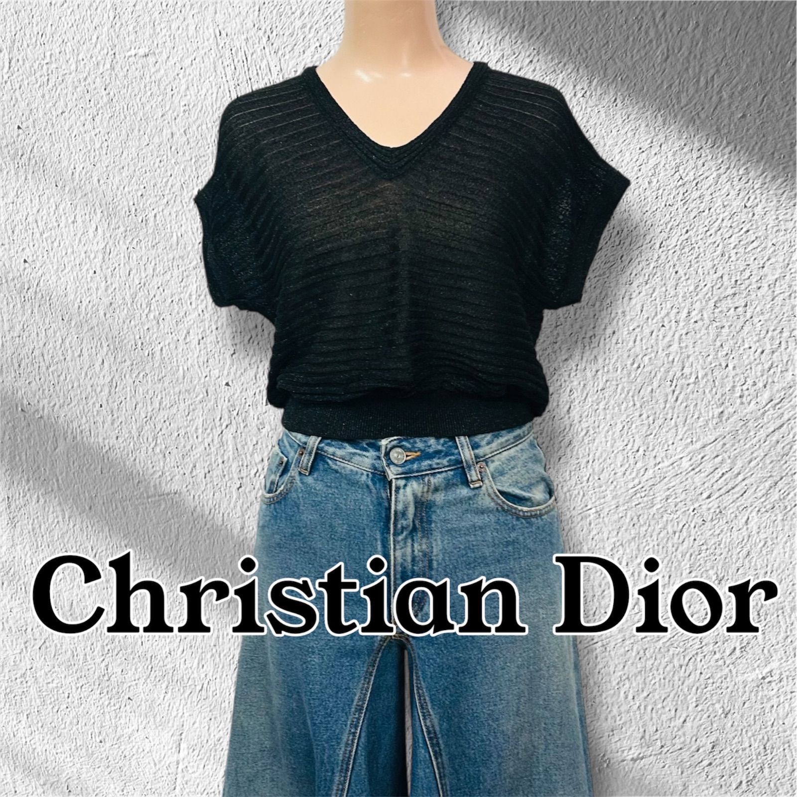 Christian Dior クリスチャンディオール プレタポルテ PRETA PORTER ヴィンテージ カットソー ニット ラメ ブラック 黒