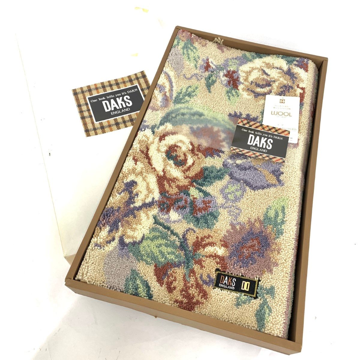未使用品 DAKS  ダックス 60×90 ラグ フロアマット  マルチカラー 花柄 アクリル×ウール　240001092215