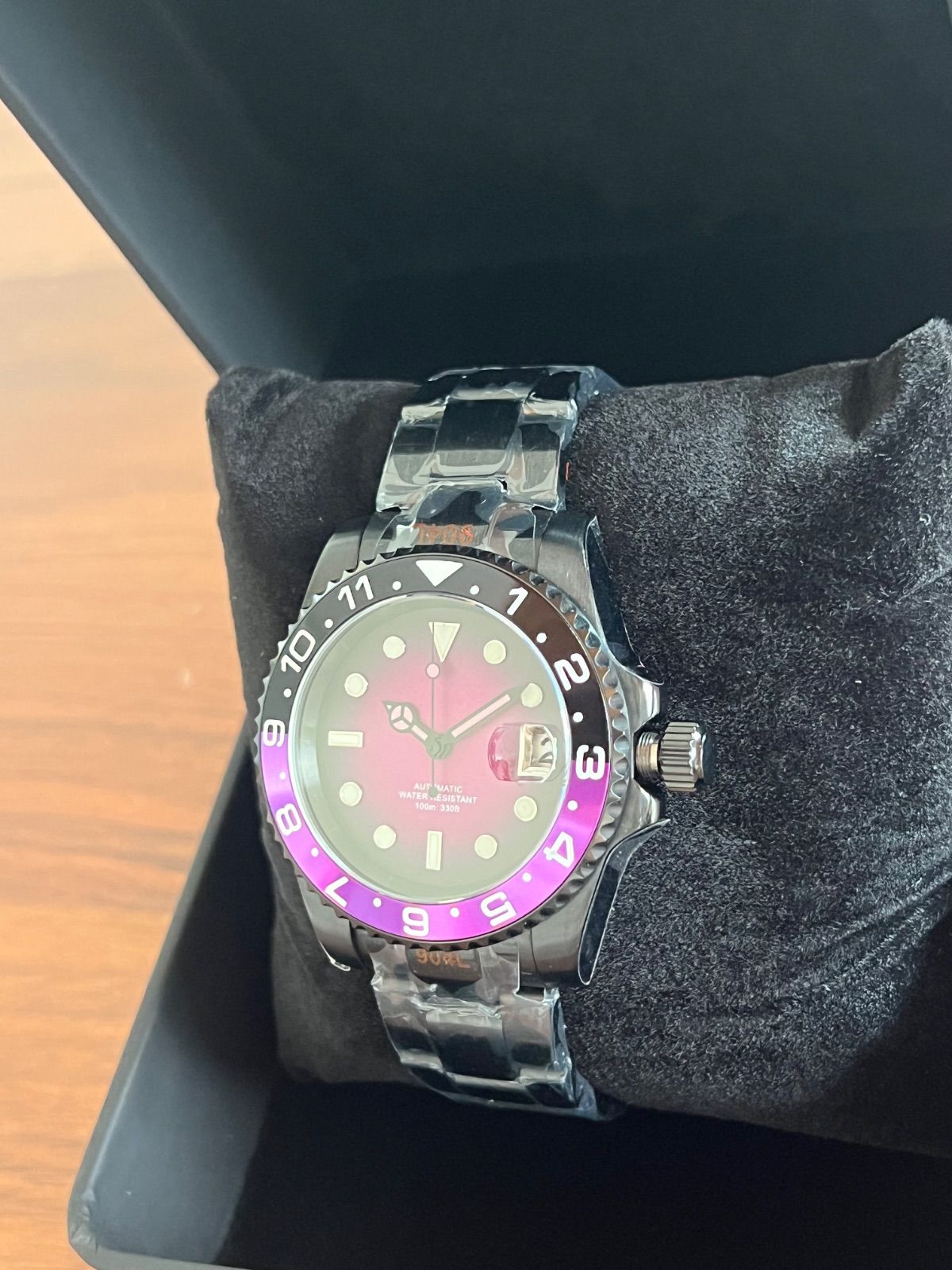 感 自動巻 カスタム腕時計 ブラック パープル メンズ