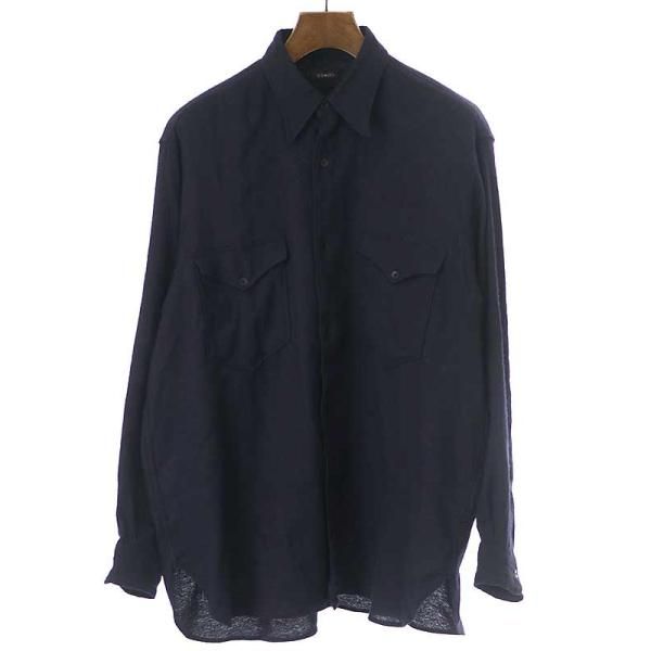 COMOLIコモリ21AWカシミヤ和紙ワークシャツネイビーサイズ:3メンズ 