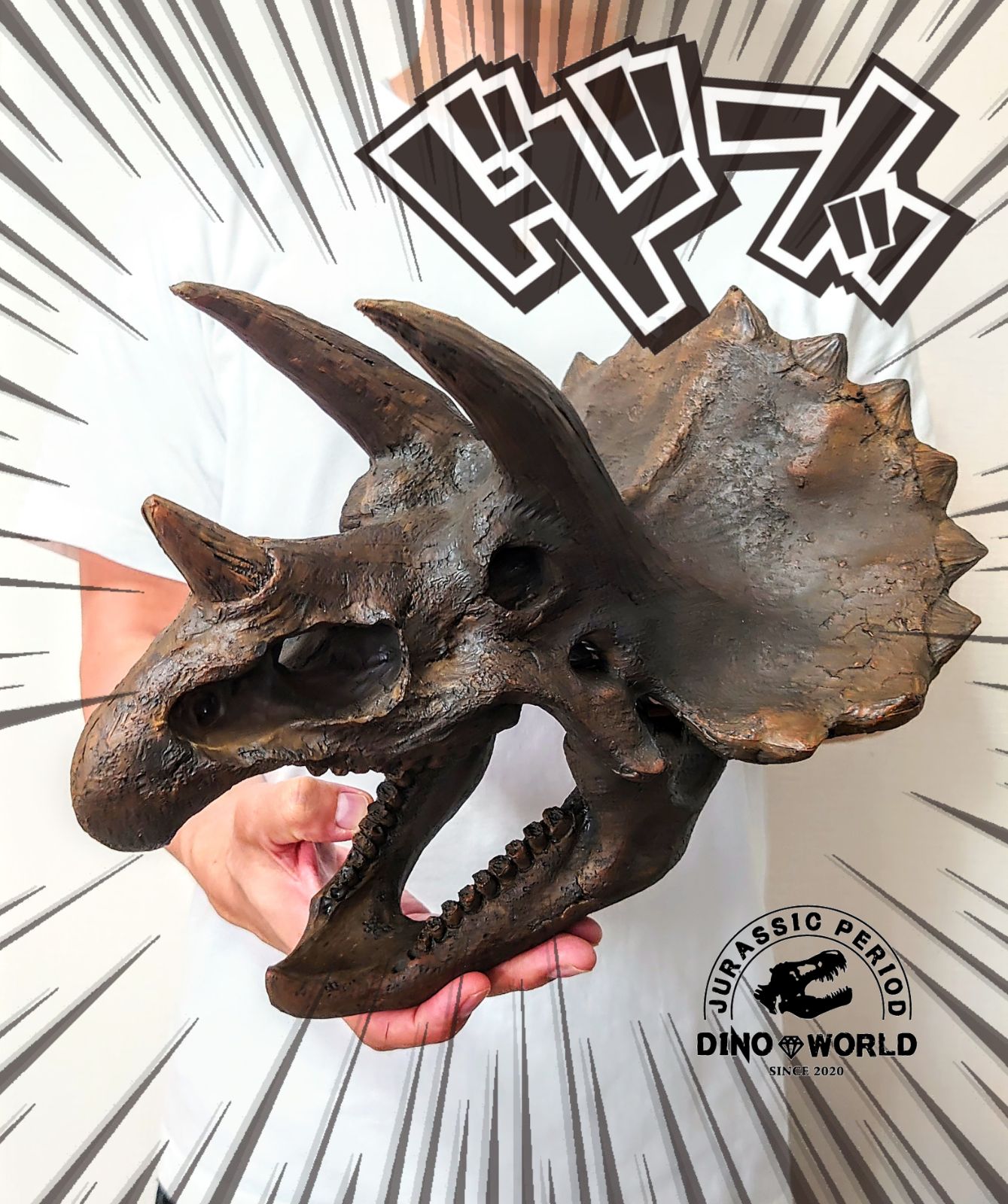 2024HOT迫力満点！ トリケラトプス Triceratops 頭骨レプリカ 恐竜 化石 ダイナソーヘッド ティラノサウルス DINOWORLD ディノワールド オブジェ