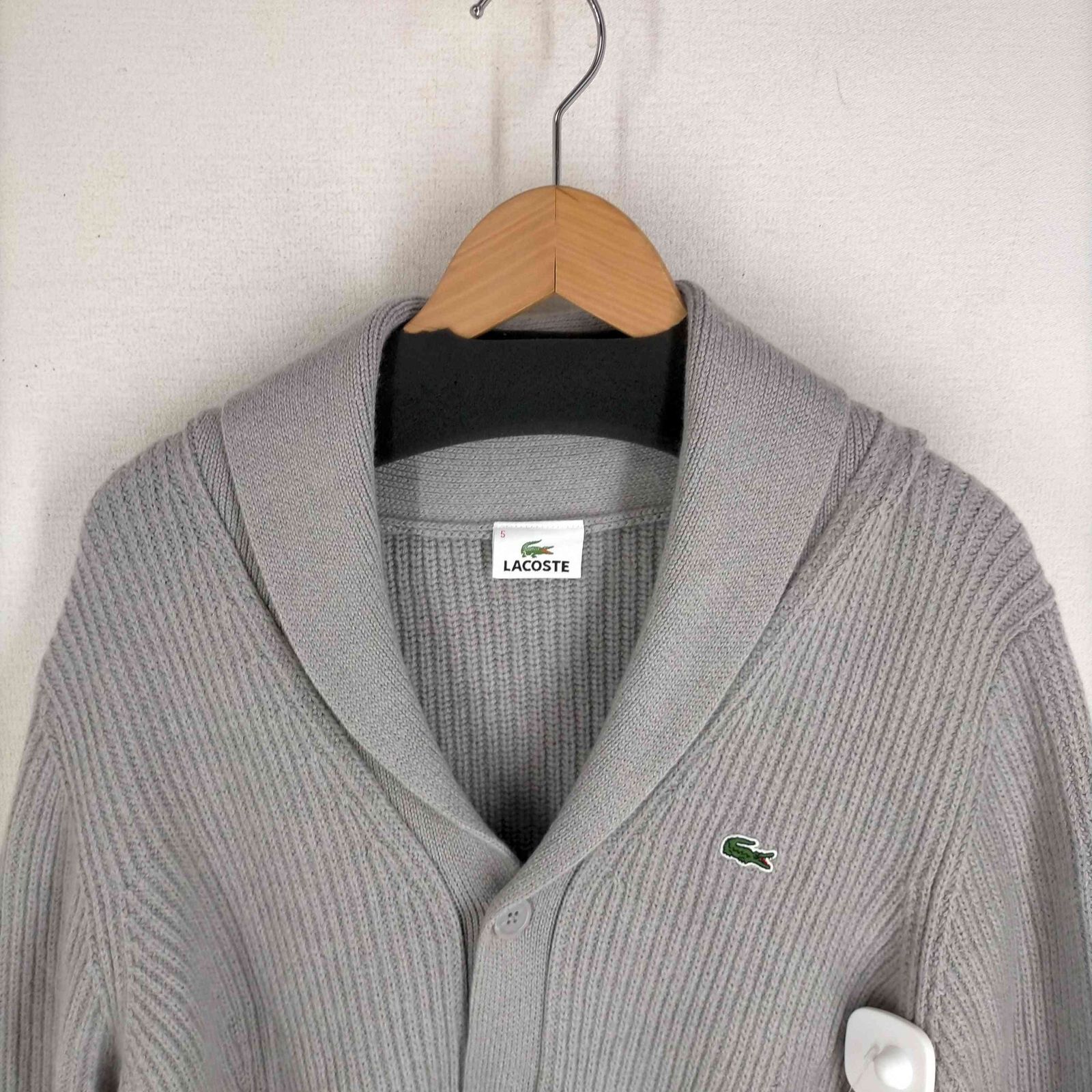 ラコステ LACOSTE ウールコットン ワニ刺しゅう ショールカラー 