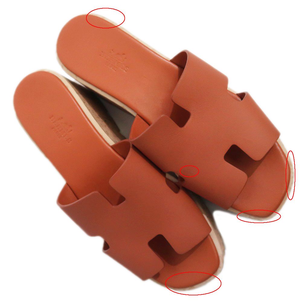 名東】エルメス エズ サンダル サイズ37 レザー コルク ブラウン 厚底