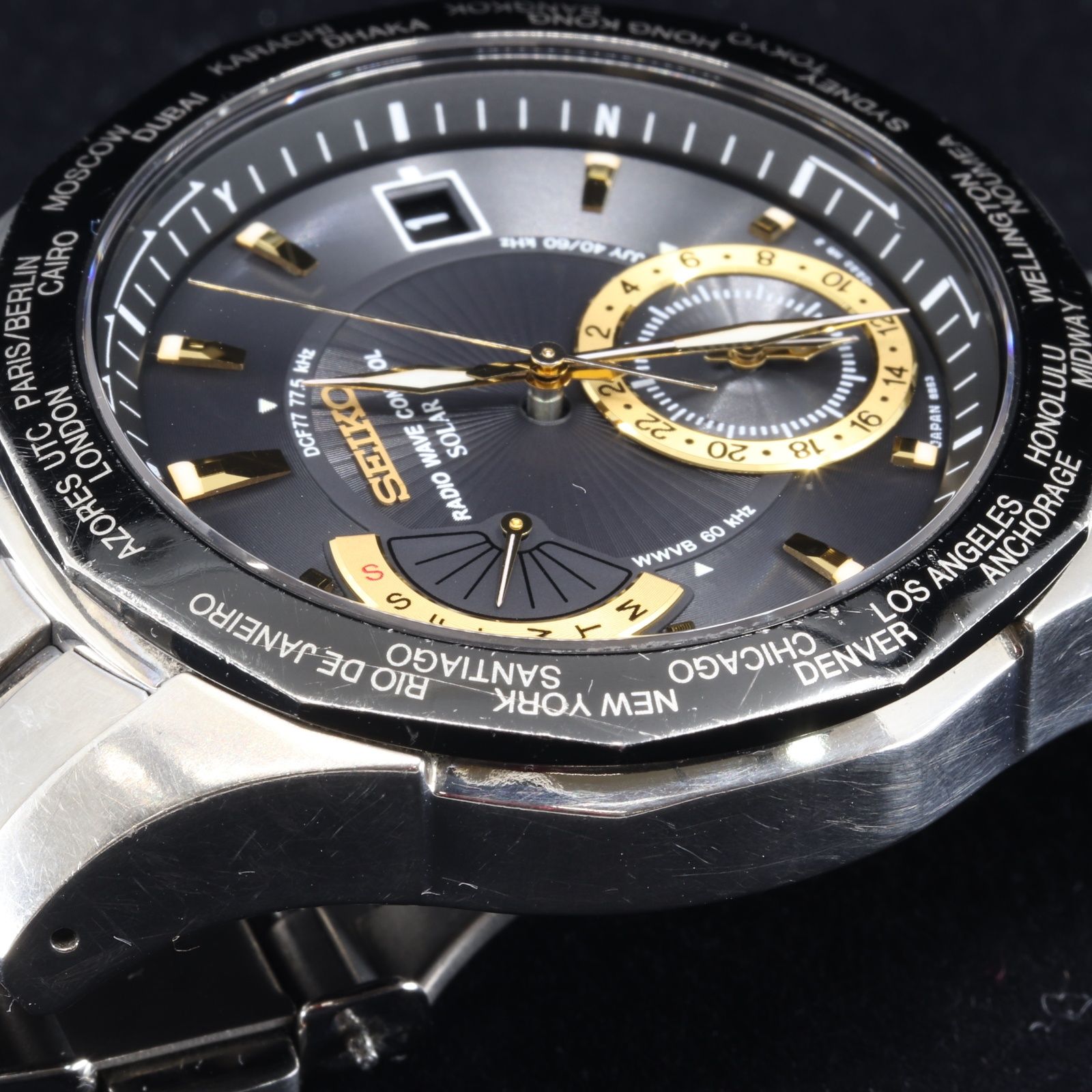 美品　SEIKO 電波/ソーラー/ワールドタイム/チタン　7B25 0AB0 電波ソーラー、極美品、希少セイコー ブライツ ワールドタイム チタン