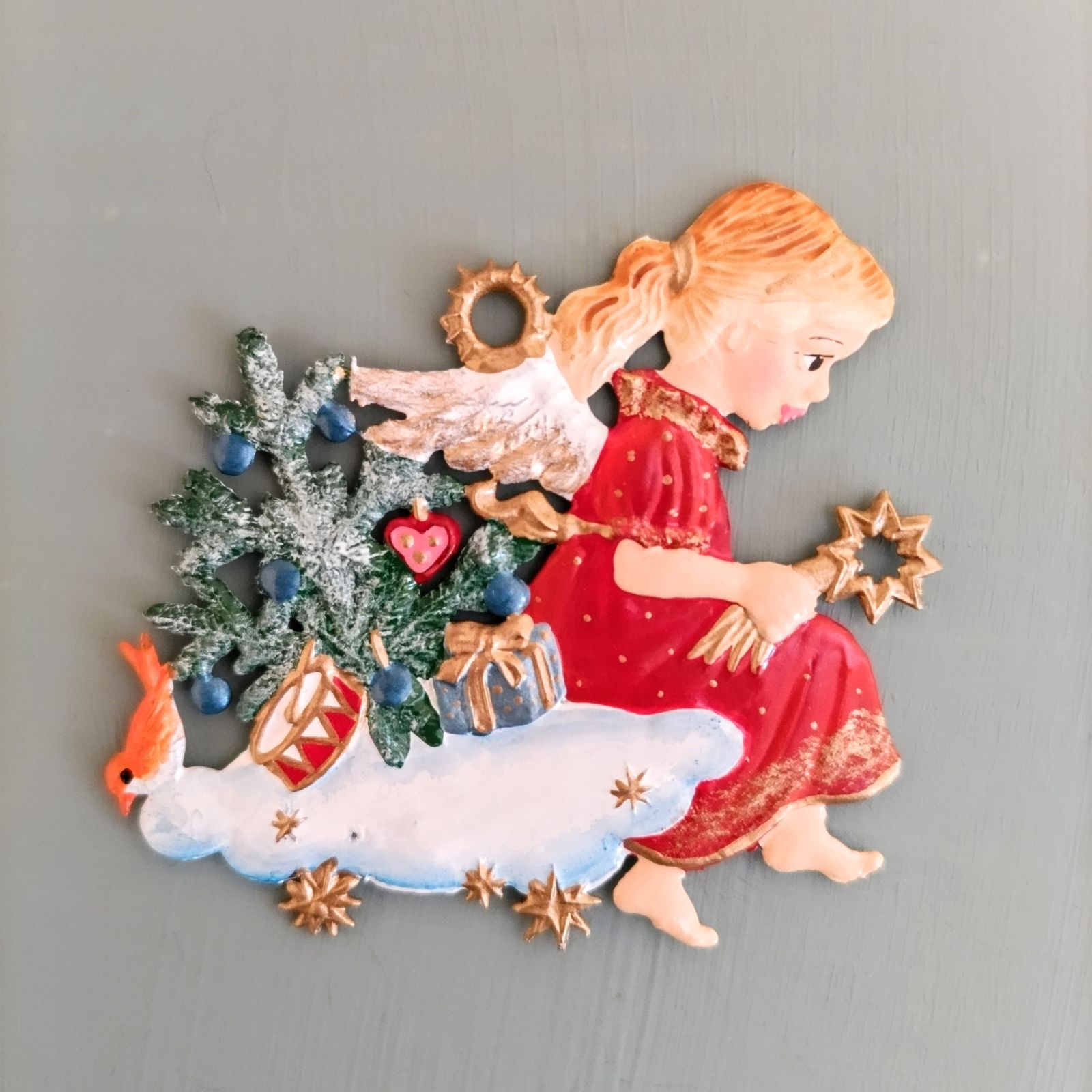 オーナメント　雲の上の天使B 錫製ドイツ工芸品　シュヴァイツァー工房　ドイツ雑貨　クリスマス飾り　クリスマスツリー