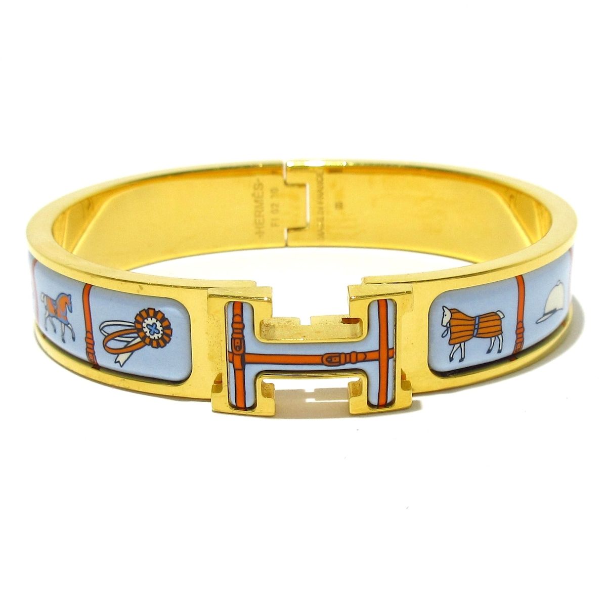 HERMES エルメス バングル クリックH ゴールド×ライトブルー×マルチ