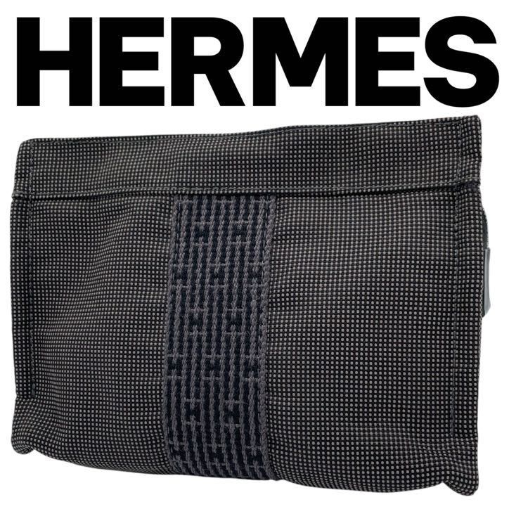HERMES ブルーグレー ポーチ　美品 HERMES - HERMES✨レア！新品同様！バザールポーチGM ブルー