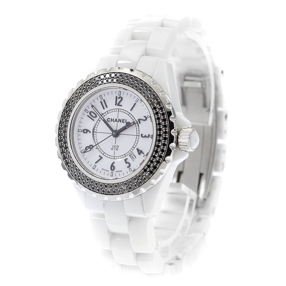 シャネル CHANEL H1630 J12 白セラミック ブラックダイヤベゼル  