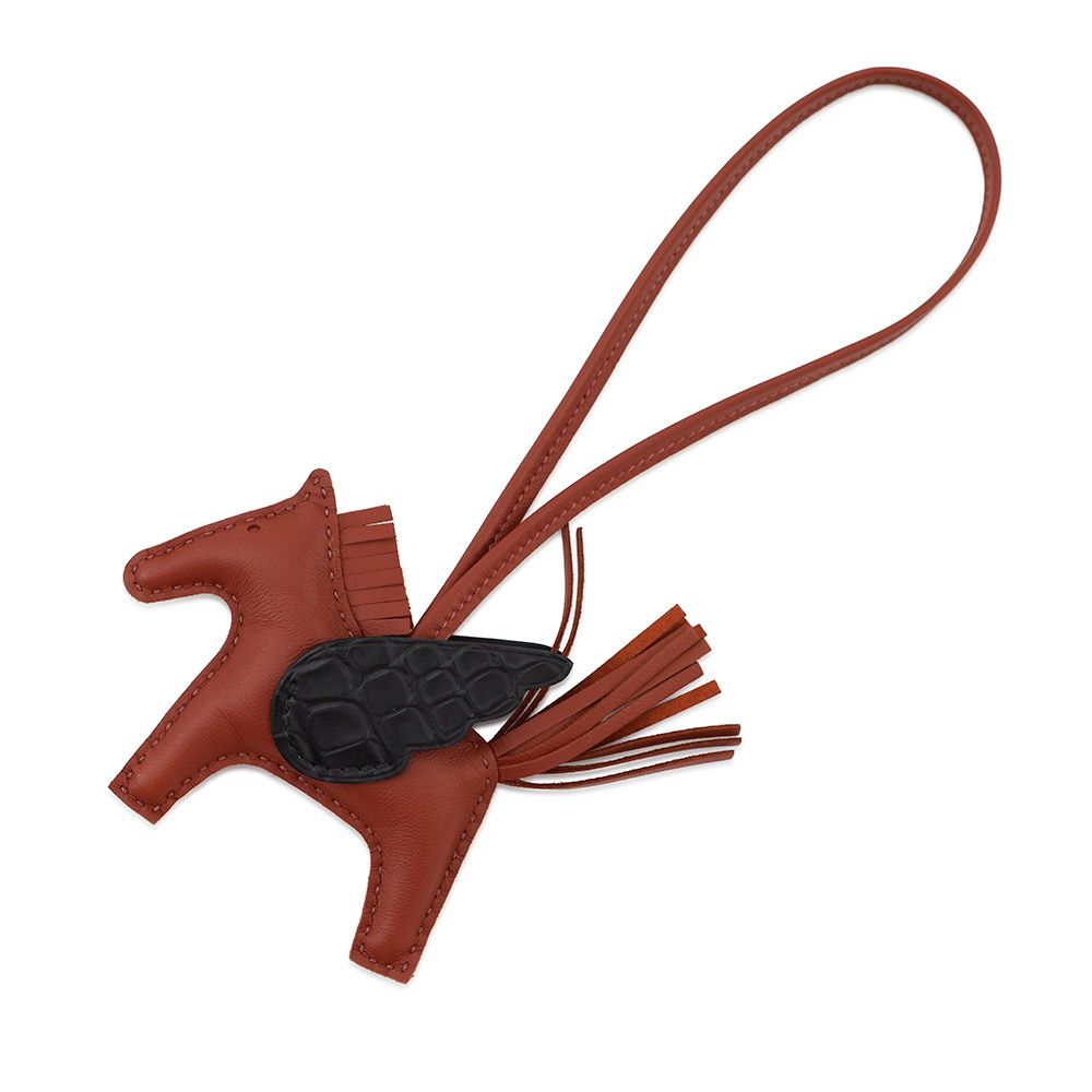 エルメス バッグチャーム ロデオPM ペガサス タッチ シエンヌ|ブラック ラムスキン|アリゲータマット HERMES チャーム オーナメント