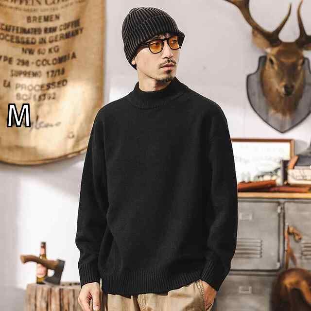 [M ]春 コーデ メンズ 用 服 シンプル ファッション オシャレ 大人 かっこいい 大きいサイズ ストリート 紳士服 アメリカン レトロ ヘビー ウール セーター 羊毛 ハーフ タートルネックセーター 