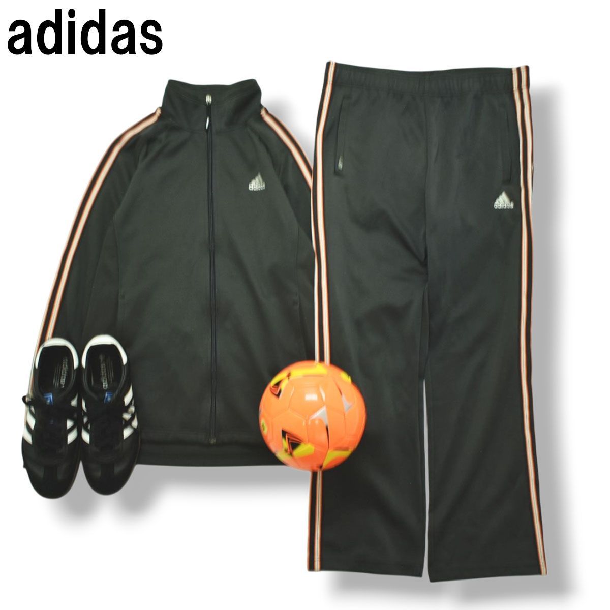 アディダス adidas トラック スーツ ジャージ セットアップ 上下 ラグランスリーブ クライマライト CLIMA365 L グレー x オレンジ スポーツ ウェア メンズ