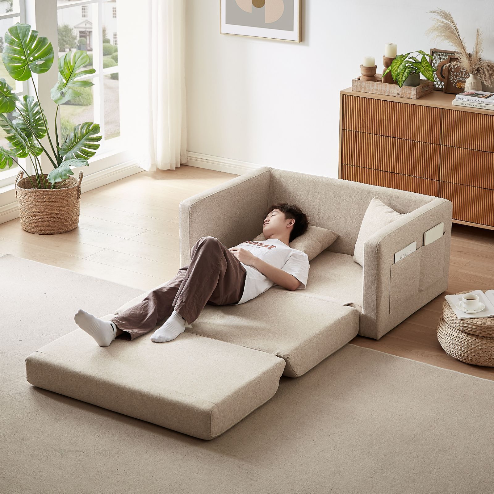 2 seater sofa ソファ 2人掛け 収納付き ファブリック 両側に肘掛け付き 木脚外し可能 ローソファ コンパクト ひとり暮らし  カウチソファー W1082P151239 - メルカリ