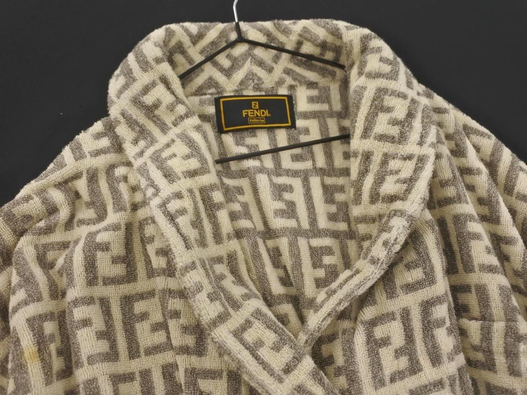 FENDI フェンディ パイル ズッカ柄 バスローブ ガウン ルームウェア sizeF アイボリーxグレー ◎レディース