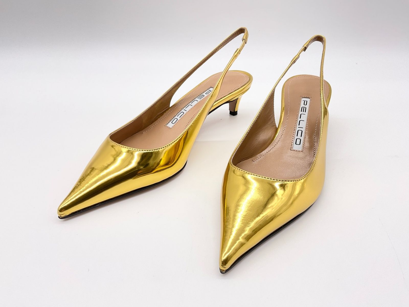 【美品】PERRICO(ペリーコ) バックスリングパンプス　Size:38 新品 PELLICO ペリーコ 38 ゴールド バックスリング パンプス