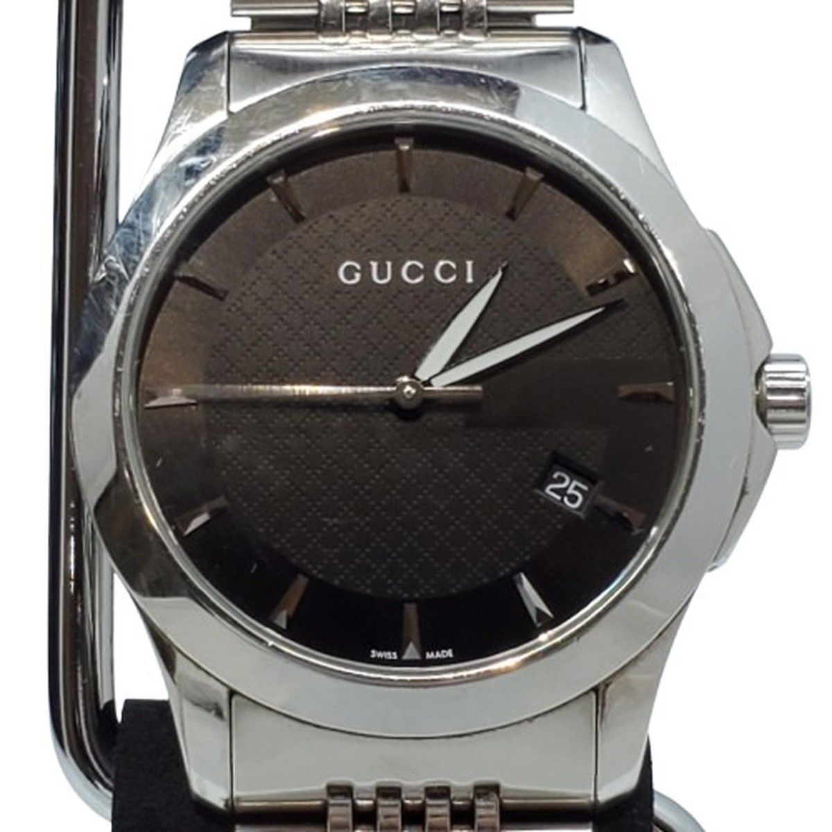 GUCCI グッチ 126.4 腕時計 Gタイムレス 黒文字盤 アナログ腕時計 ユニセックス クォーツ ステンレス デイト