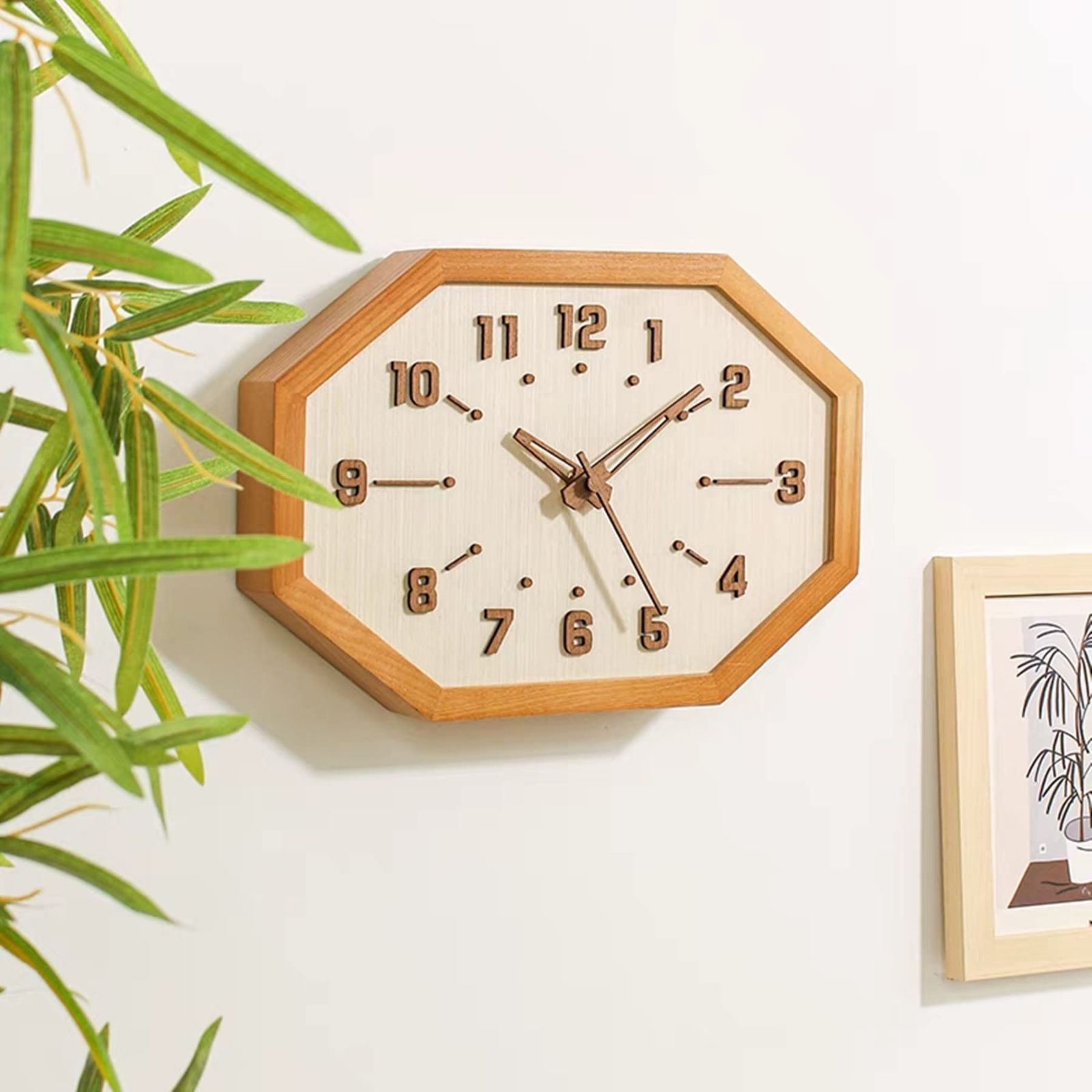 八角形 時計 時計 3D立体数字 見やす 天然木製 壁掛け 置き時計 ...