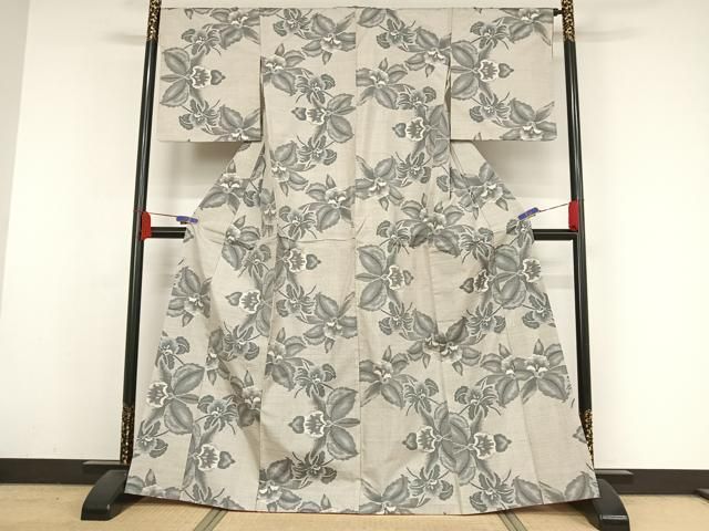 理想 平和屋着物●本場大島紬 白大島 一元総絣 花尽くし 正絹 AABA4504np