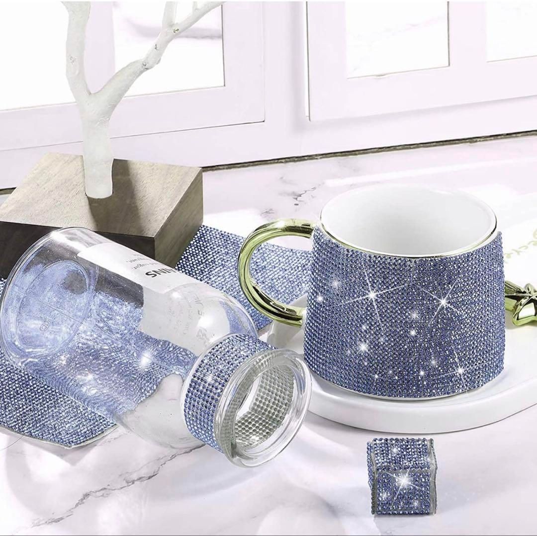 キラキラ光る クリスタルラインストーンステッカー DIY ライトブルー2枚セット