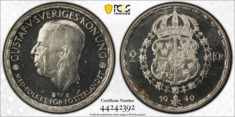 1949 TS PCGS SP64 | SWEDEN - Silver 2 Kronor Coin