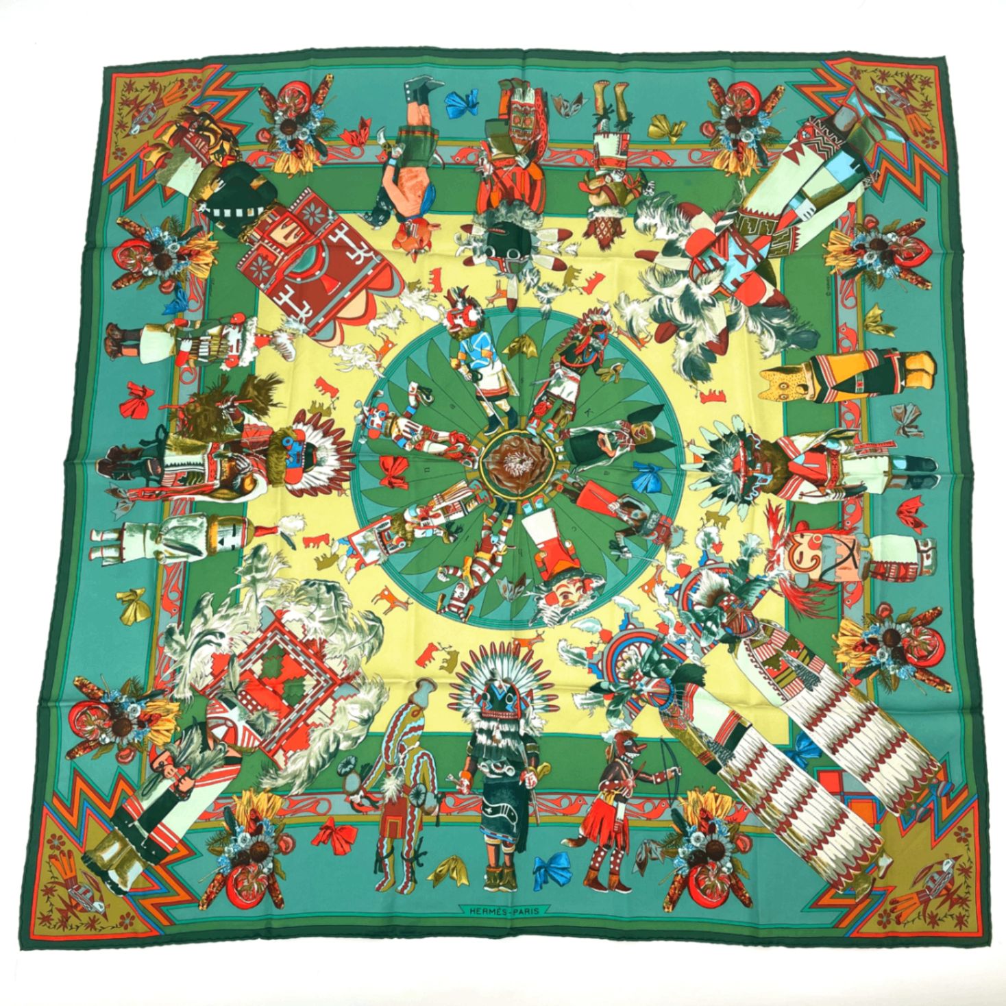 極美品 HERMES エルメス Kachinas カチナ ホピ族 シルク カレ90