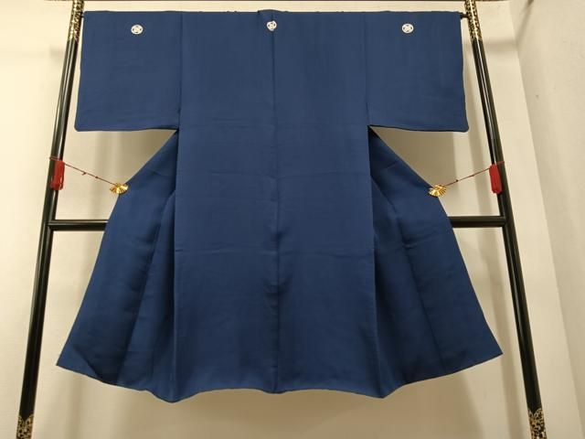 平和屋着物○男性 色紋付 羽織セット 濃藍色 正絹 逸品 AABA1279ph 藍 