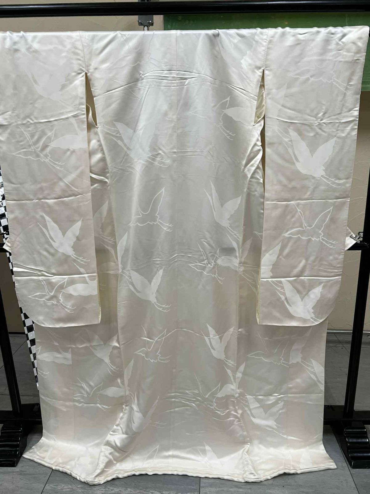 貸衣装処分品 花嫁 正絹掛下 掛下帯 2点 着物鶴柄