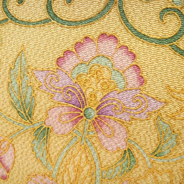 新古品】 岡重 和装 ハンドバッグ OKAJIMA 和装 洋装 黄ベージュ 花