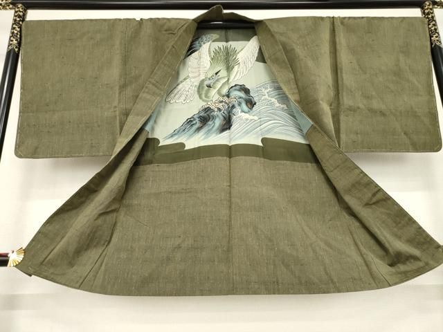 きもの金の蔵屋】 美品 男紬 正絹 アンサンブル A/S 男着物 4点セット メンズ着物 岩井茶色 数量限定，SALE 金の蔵屋 正絹 結城紬 男物 A⁄S 反物+裏地 羽織紐