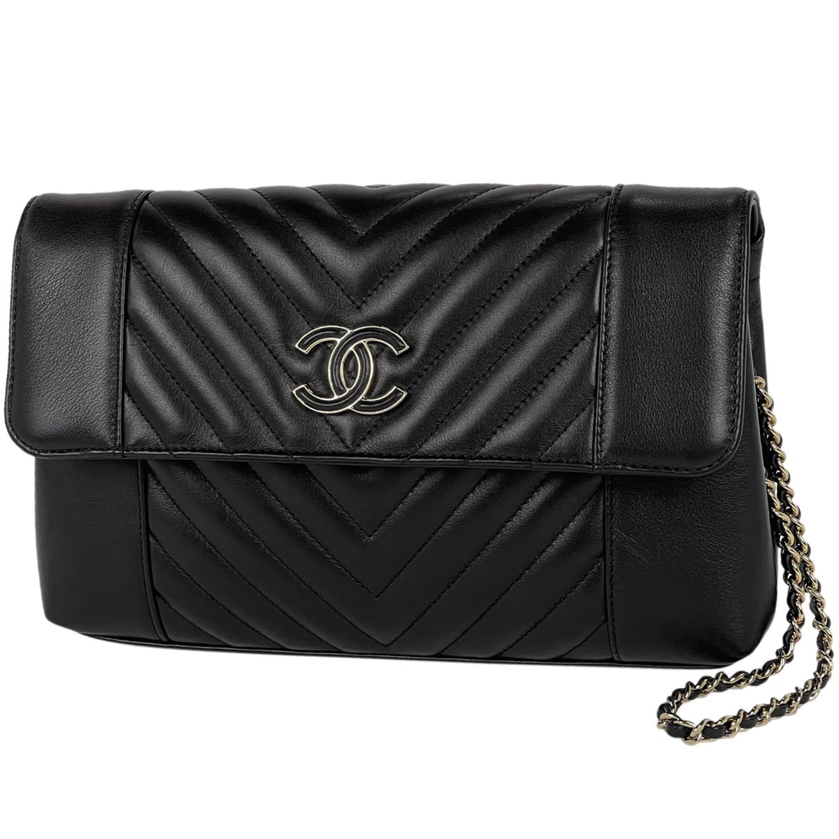 在庫一掃 シャネル CHANEL Vステッチ チェーン クラッチバッグ ココマーク セカンドバッグ クラッチバッグ レザー ブラック レディース