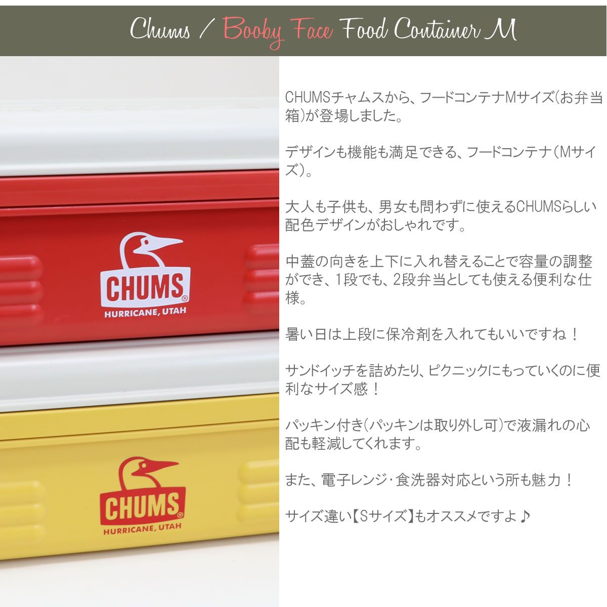 チャムス Chums ランチボックス フードコンテナ Mサイズ 2段  電子レンジ 対応 食洗機 対応 1100ml お弁当箱 ピクニック キャンプ アウトドア