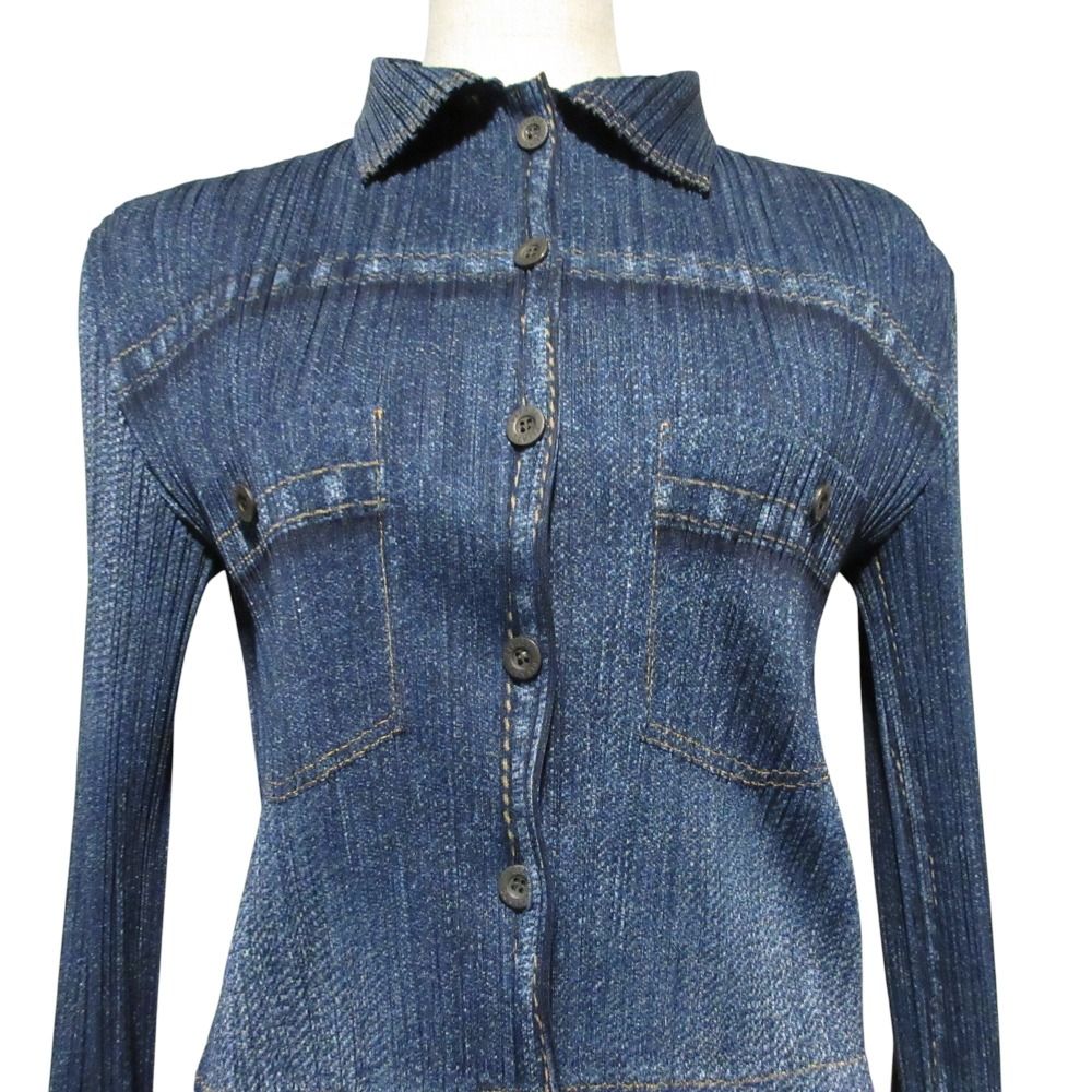 美品 PLEATS PLEASE プリーツプリーズ イッセイミヤケ デニム転写 長袖 