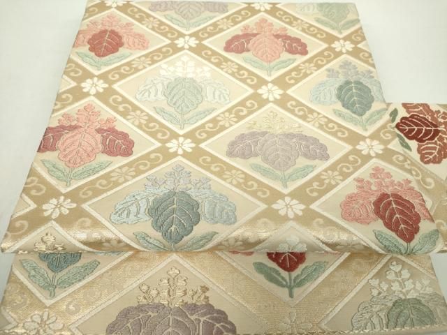 平和屋着物●九寸名古屋帯 唐織 桐菱文 金糸 正絹 DAAY1645ps