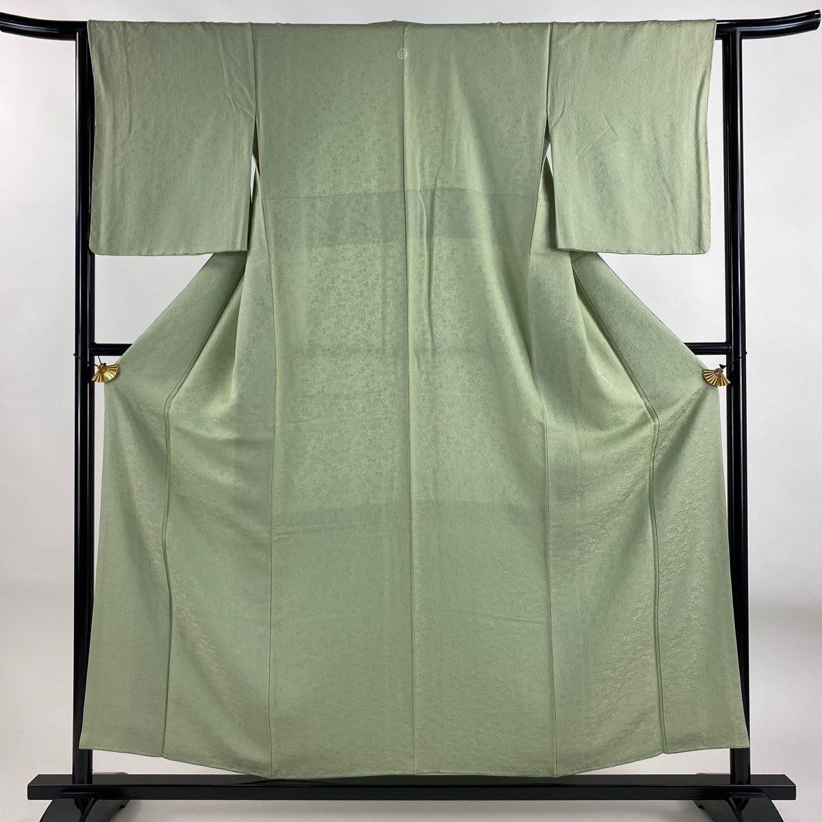 色無地 身丈154cm 裄丈64cm M 袷 地紋 灰緑 正絹 秀品 一つ紋