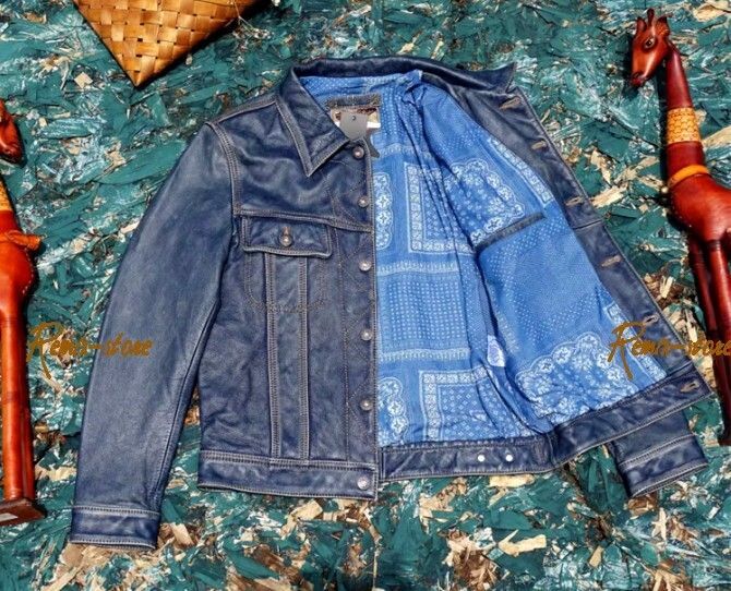 ☆人気 藍染 インディゴ 茶芯 ブリーチ レザー ジャケット LEE