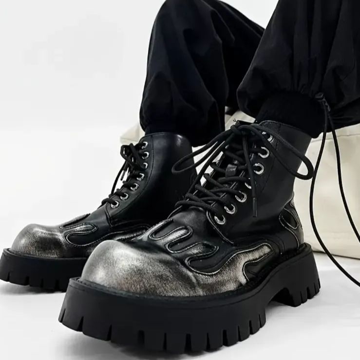 新品】バイクブーツ バイク レザー メンズ☆厚底☆ハイカット 