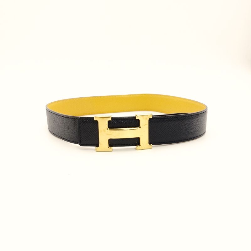 エルメスベルト リバーシブル65／ゴールド・ブラック エルメス HERMES ベルト リバーシブル ブラック×イエロー レザー
