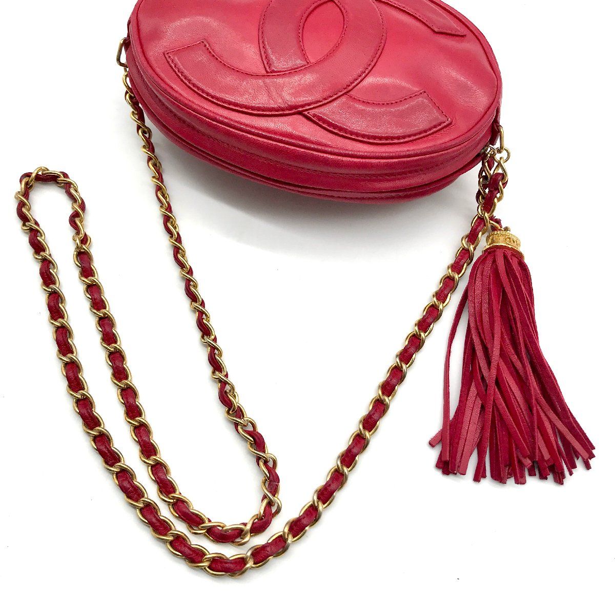 良品 CHANEL シャネル デカココマーク フリンジ ミニ カメラ チェーン ショルダーバッグ 赤 a638 CHANEL シャネル デカココマーク フリンジ ミニ カメラ チェーン