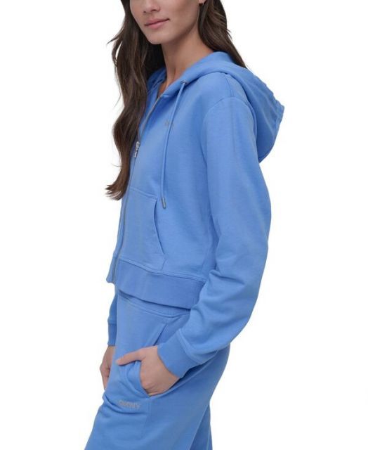 ダナ キャラン ニューヨーク レディース パーカー スウェット アウター Women s Cotton-Blend Stud-Logo Full Zip Hoodie Cornflower Blue
