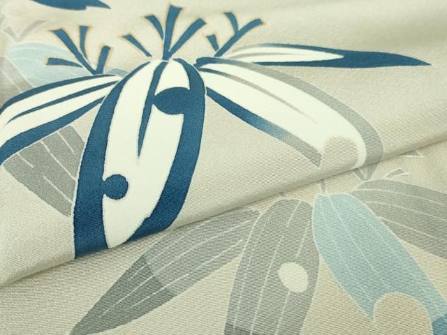 平和屋着物□極上 本加賀友禅作家 湯本エリ子 訪問着 笹の葉 象牙色地  