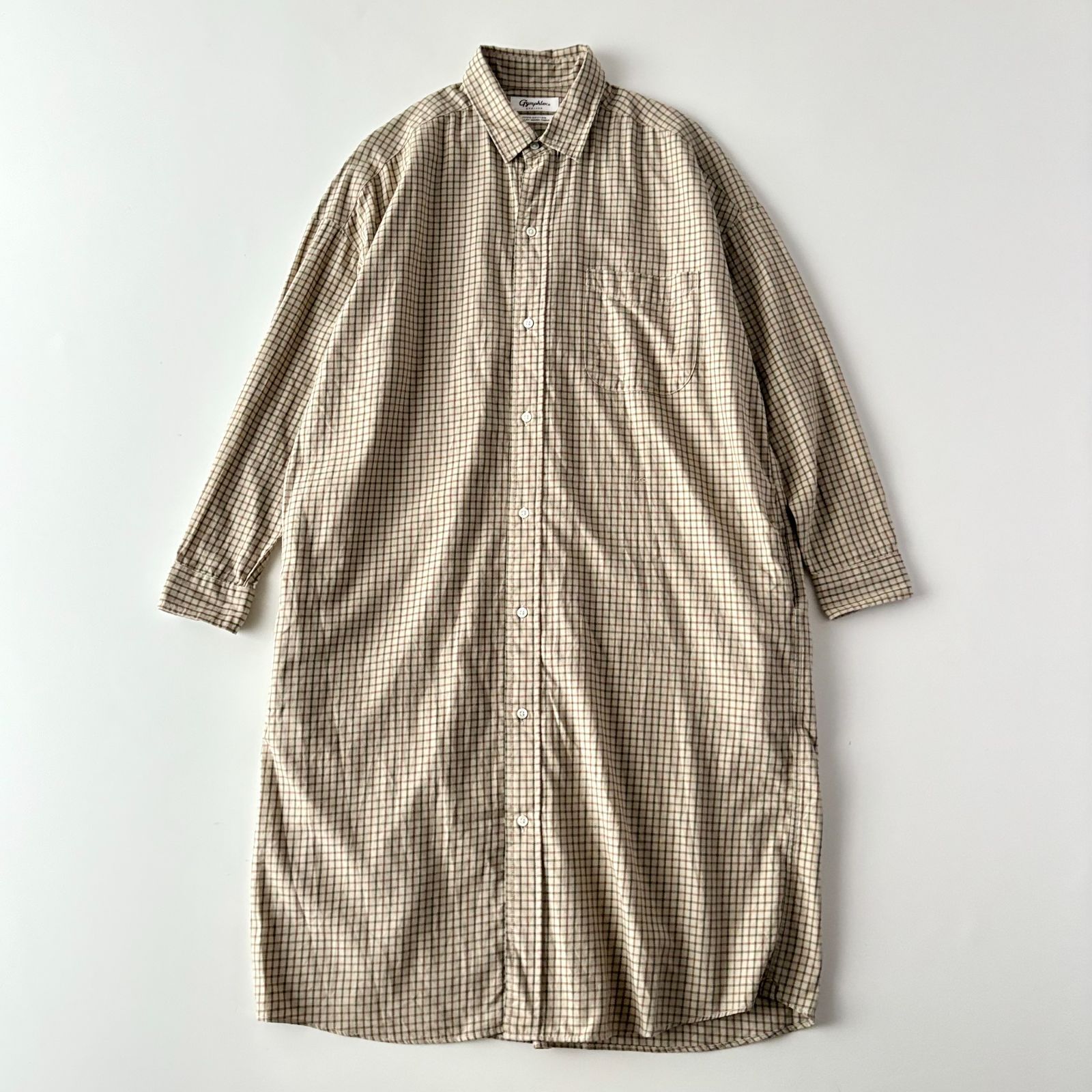 Gymphlex ジムフレックス ビエラチェック ルーズシャツドレス シャツワンピース ロングシャツ レディース 14 ベージュ×ブラウン×カーキ