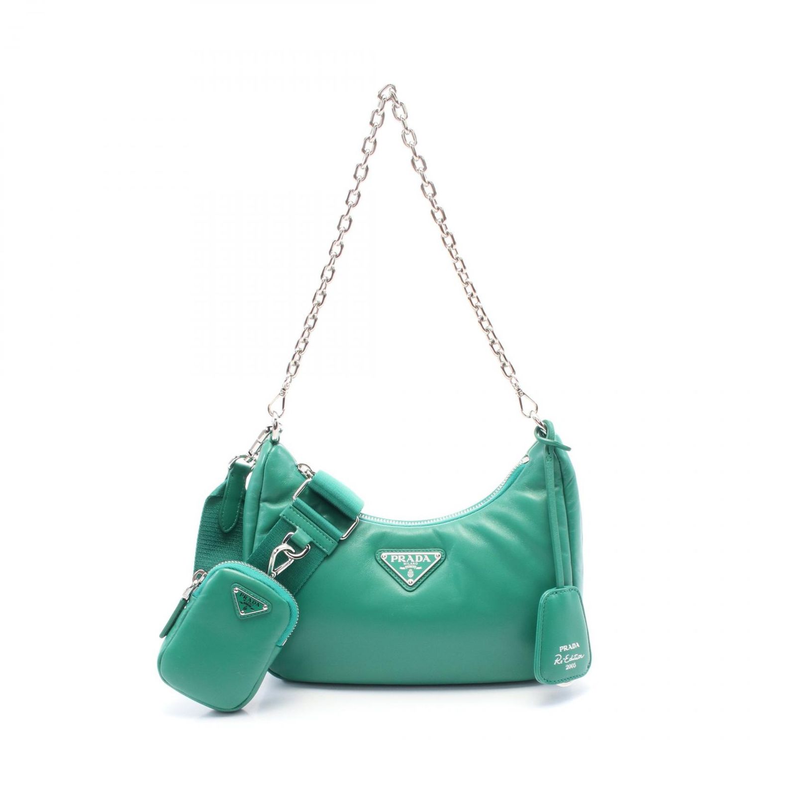 【PRADA】グリーン レザー ショルダーバッグ プラダ PRADA ショルダーバッグ Re-Edition 2006 エンブロイ