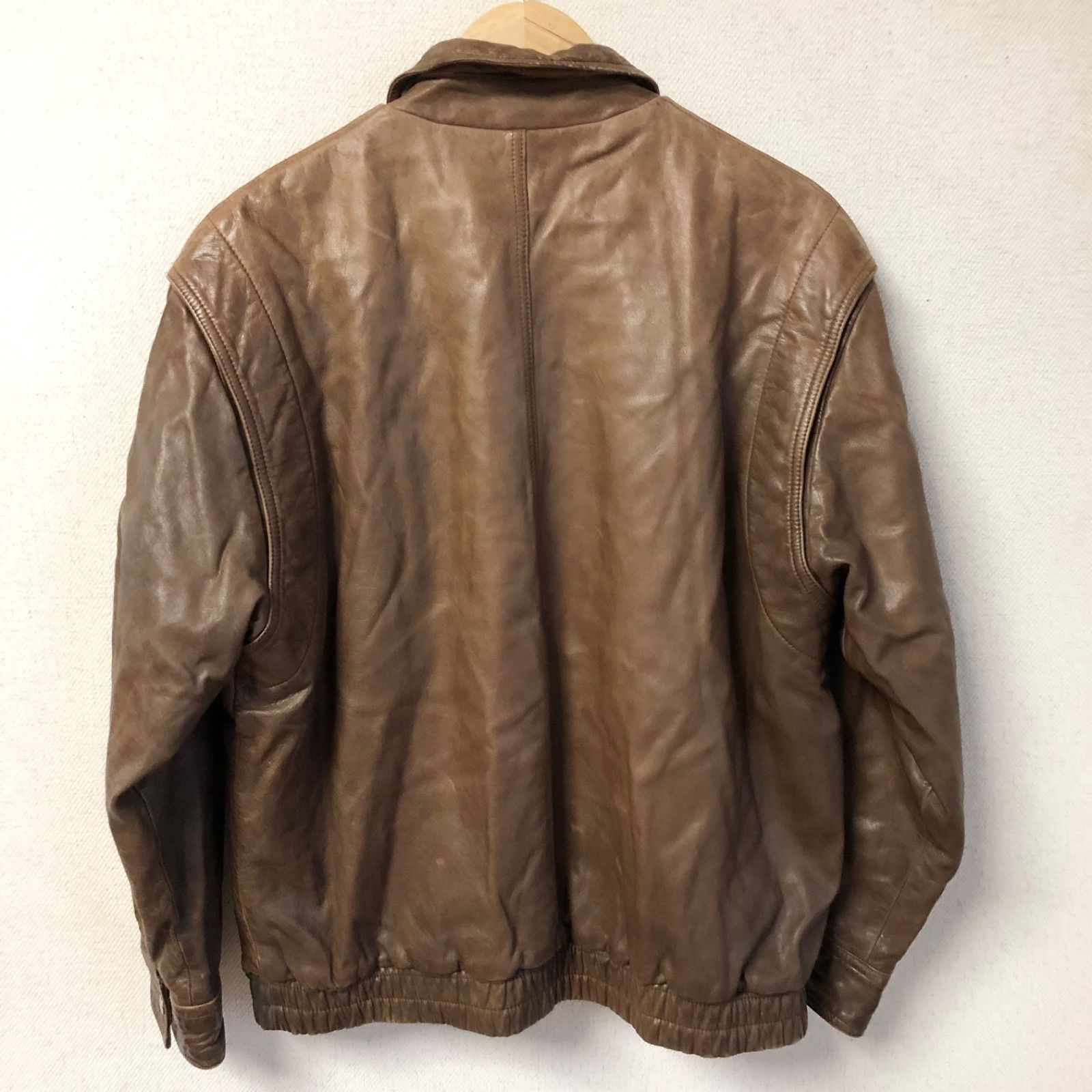 (^w^)b Leather Jacket 革 コート ジャケット レザー 茶 ヴィンテージ 80’s 90’s ジップアップ ボタン バイク ...