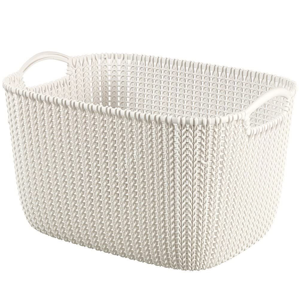 スクエアバスケット ホワイト CURVER(カーバー) 19L Knit ニット収納 バスケット ランドリー ランドリーバスケット カゴ 洗濯カゴ おしゃれ 丈夫 北欧 リネンのような質感 環境にやさしい