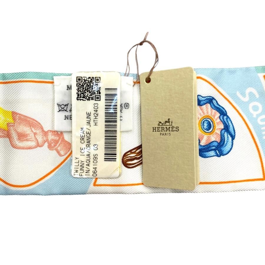 ☆E3182 エルメス シルクスカーフ ツイリー ファニー・アイスクリーム
