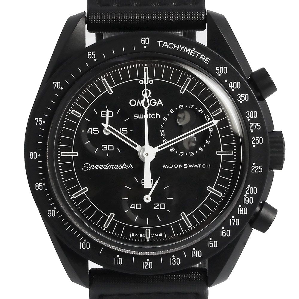 【大特価】 オメガ スウォッチ Swatch ミッション トゥ ムーンフェイズ ニュームーン スヌーピー モデル クロノグラフ クオーツ 腕時計 ナイロン バイオセラミック ブラック SO33B700 OMEGA 【 予約受付開始】